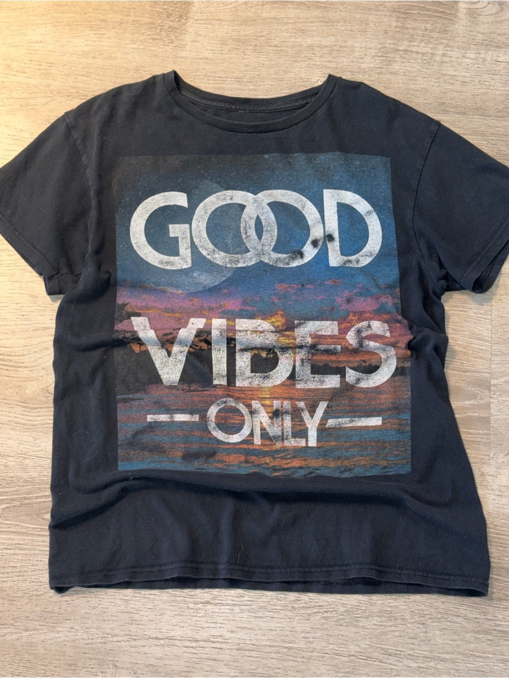 VTG Good Vibes Only Washed & Soft Faded Tee T-Shirt Sz M